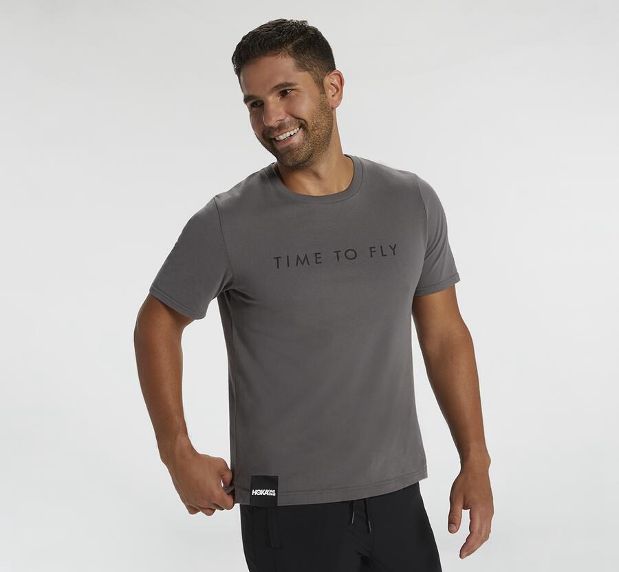 Hoka Mens Tee NZ - Hoka Brand Grey (XSA305742)